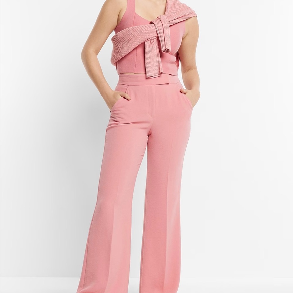 Express Flare Trouser Super High Rise Pants in Pink Lady
